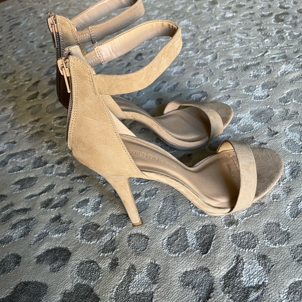 Nude Faux Suede Ankle Strap Stiletto High Heels Size 8 - Picture 3 of 6